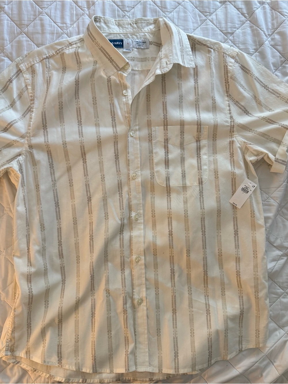 Old Navy Men's Cream and Tan Vertical Stripe Button-Down Shirt